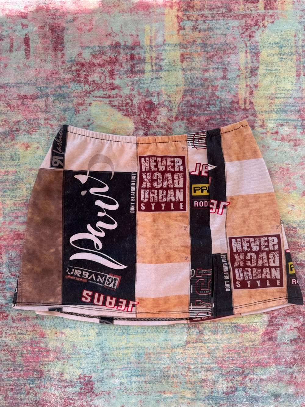 💜Patchwork Graphic Mini Skort in Brown and Black